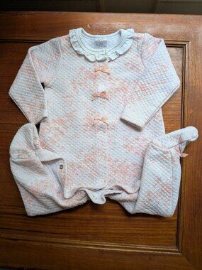 Little Beginnings Baby Girl 6-9M Pink Floral Quilted Footed Sleeper
